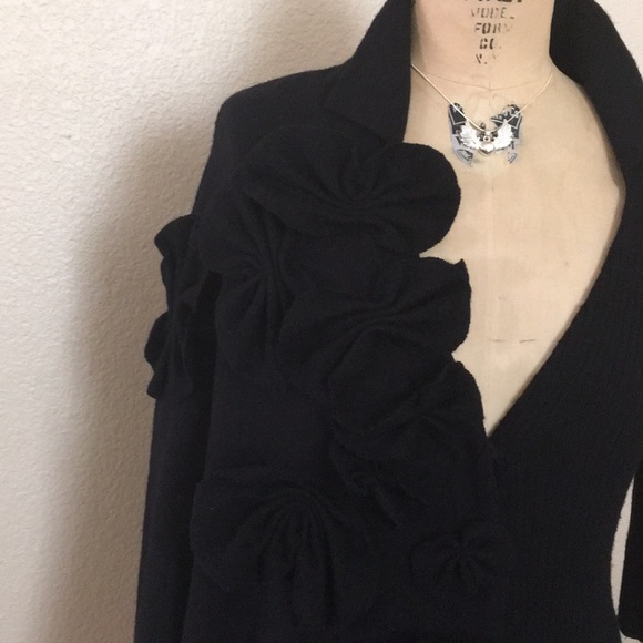 Anthro Sleeping on Snow Unique Black Cardigan Cape - Picture 2 of 8